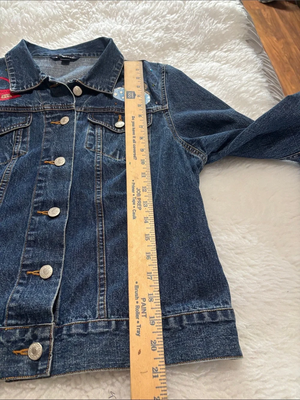 Lands' End Dark Blue Denim Jacket with Red and Light Blue Purse Patches